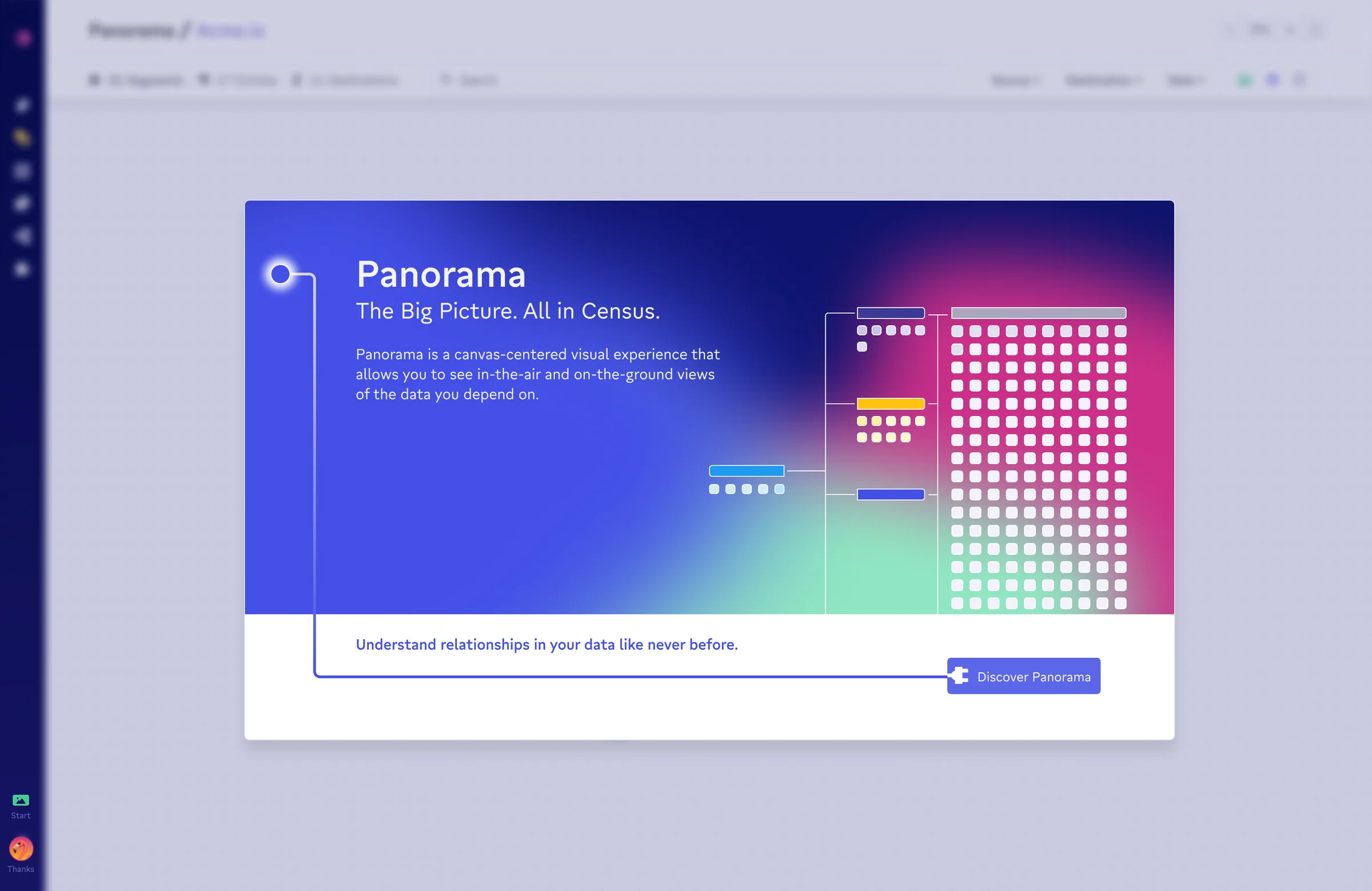 0% overview — the full pipeline as abstract colored groups and connection lines