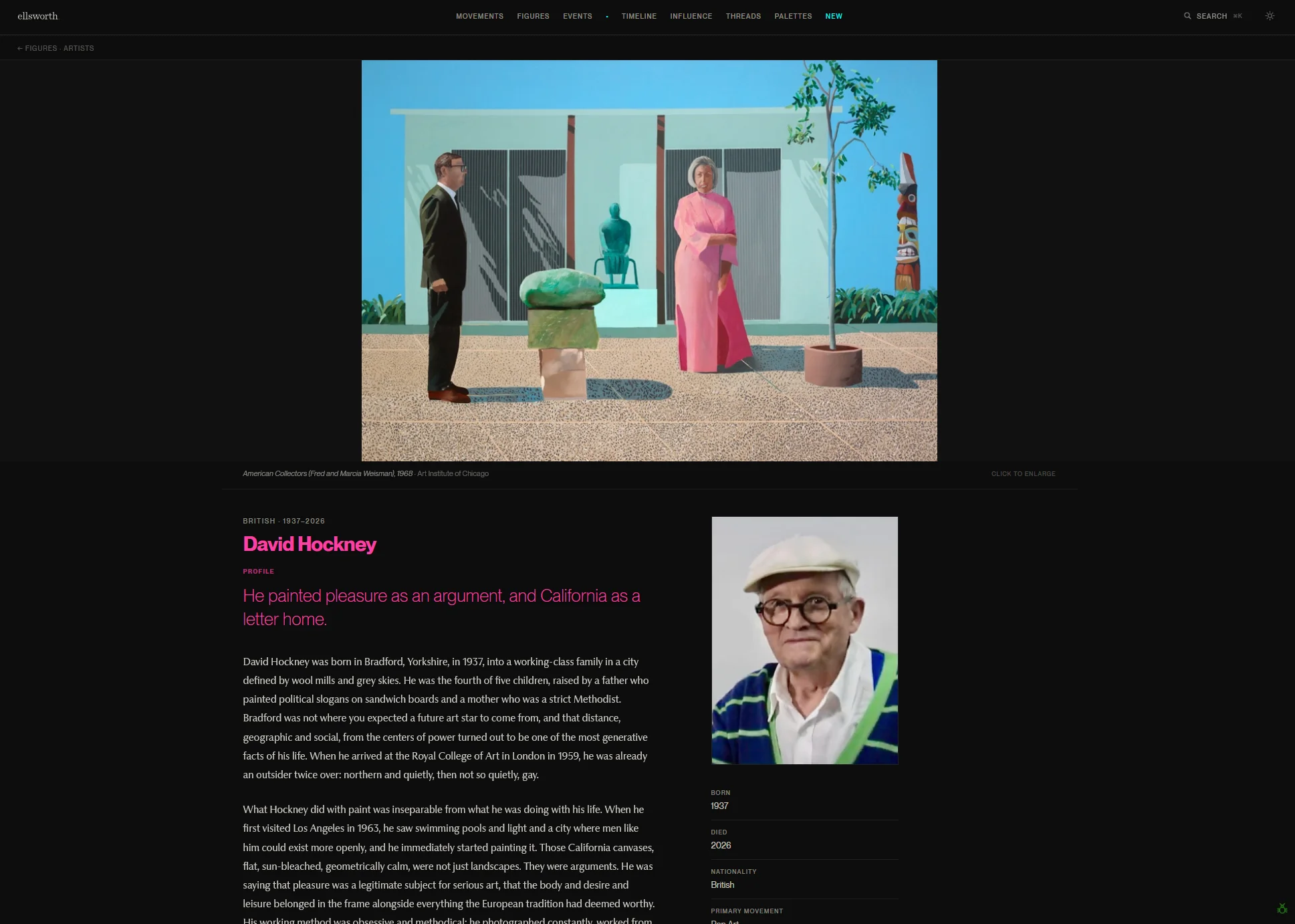 Artist profile: portrait, biography, movement affiliations, chronological artwork gallery
